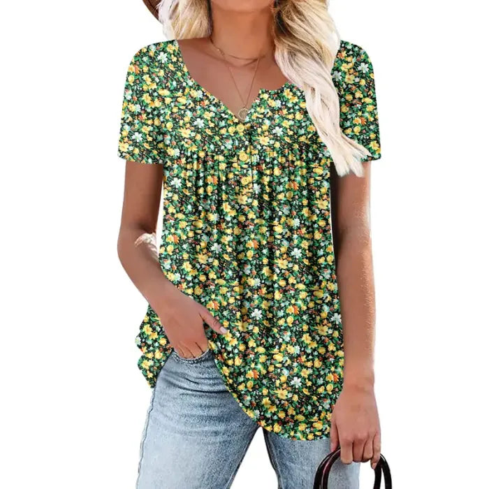 ⏰Hot Sale-Women's Summer Pleated Printed Short-Sleeves