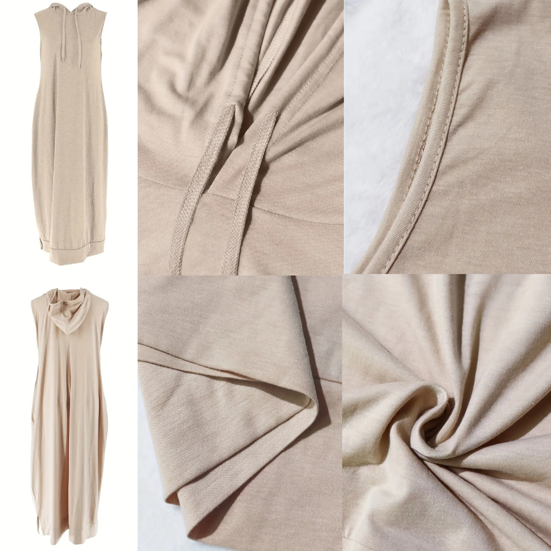š„Last day promotionā°-Women's Plain Drawstring Hooded Tank Dress, Casual Pocket Sleeveless Maxi Dress for Summer, Fashion Women's Clothing for Daily Wear
