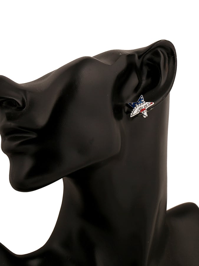 Personality Fashion Versatile National Flag Color Rhinestone Drip Oil Stud Earrings