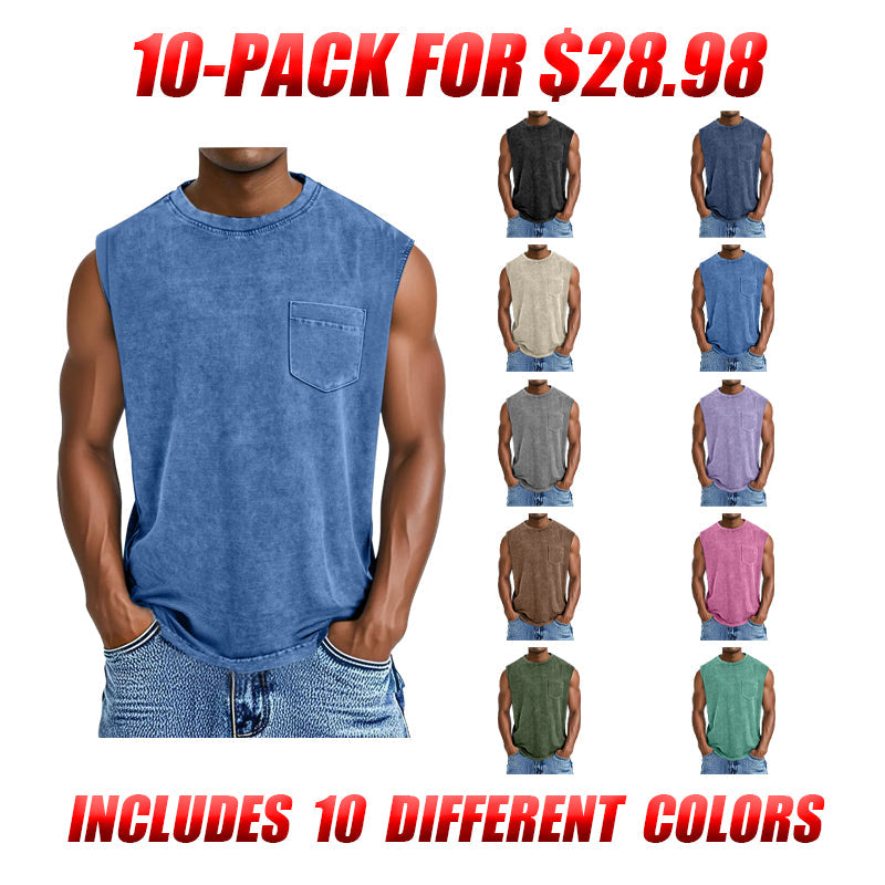 Men's Everyday Retro Casual Pocket Sleeveless T-shirt