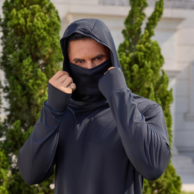 Men’s UPF 50+ Sun Protection Hooded Shirt with Integrated Face Cover