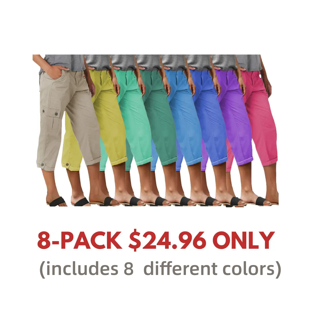 🔥Roll Tab Hem Multi Pocket Capri Mid Waist Cargo Pants