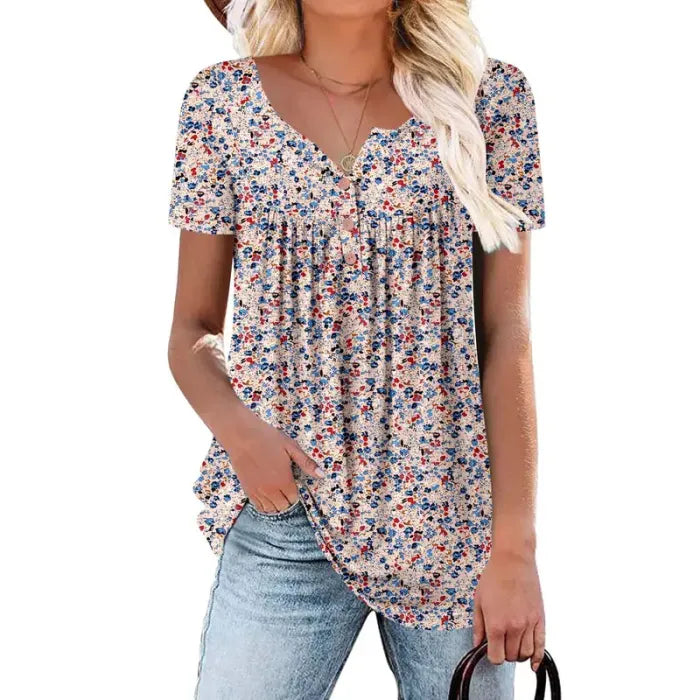 ⏰Hot Sale-Women's Summer Pleated Printed Short-Sleeves