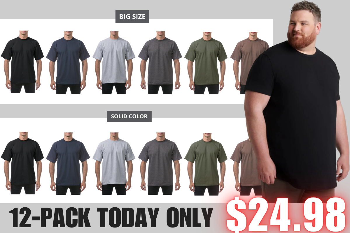 🔥Men's 12-Pack Oversized Heavyweight Cotton Short Sleeve Crew Neck T-shirts