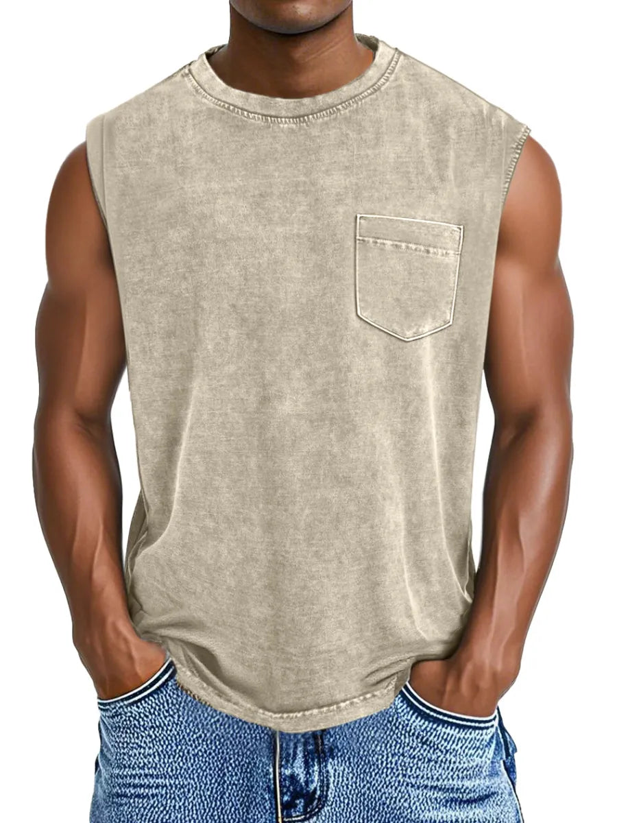 Men's Everyday Retro Casual Pocket Sleeveless T-shirt