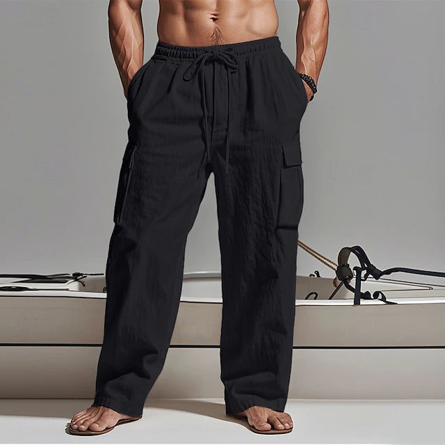 🔥Men's Cargo Pants Trousers Summer Pants Beach Pants Gauze Pants Drawstring Elastic Waist Multi Pocket Plain Comfort Breathable Outdoor Daily Holiday Fashion Classic