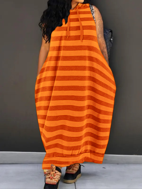 š„Last day promotionā°-Women's Plain Drawstring Hooded Tank Dress, Casual Pocket Sleeveless Maxi Dress for Summer, Fashion Women's Clothing for Daily Wear