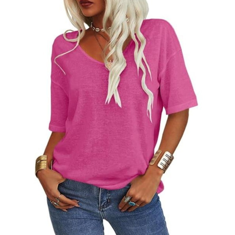 Summer Casual Half Sleeve T-shirt Basic Tops (Multiple Colors)