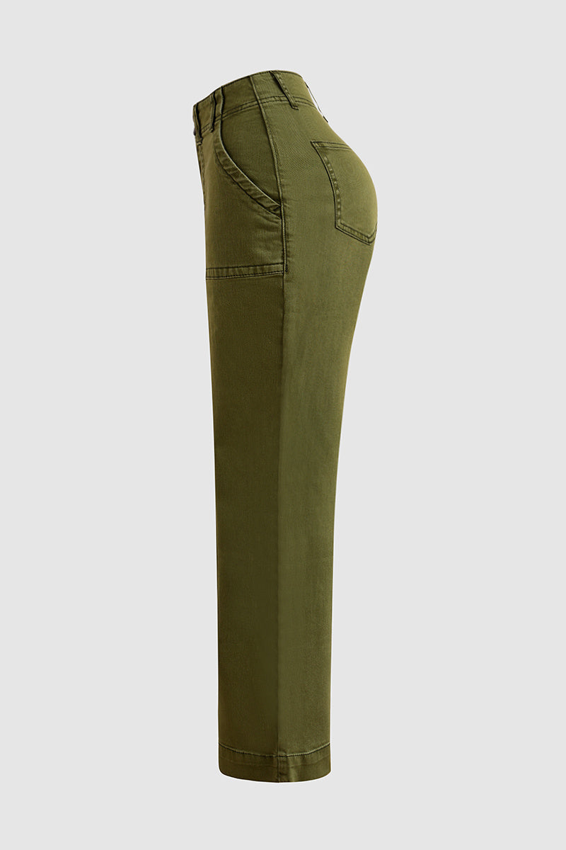 ⚡FINAL SALE⚡- Double Button Mid Waist Straight Leg Pants