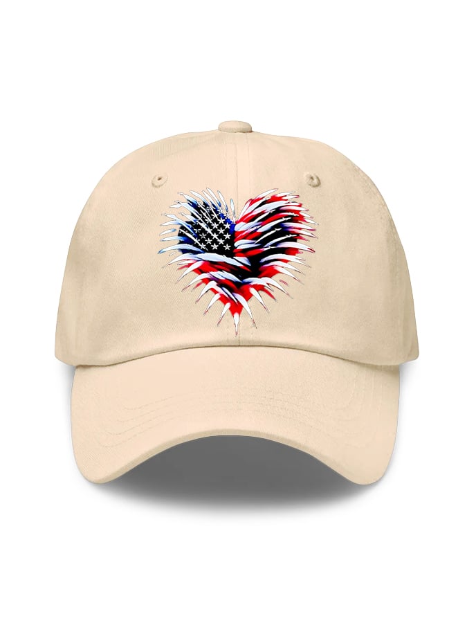 Unisex Retro Independence Day Flag Heart Fireworks Print Baseball Cap