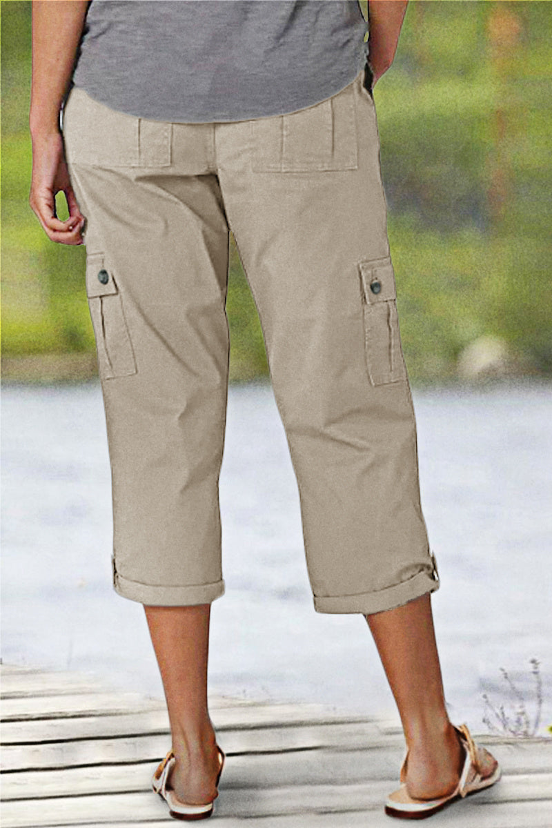 🔥Roll Tab Hem Multi Pocket Capri Mid Waist Cargo Pants