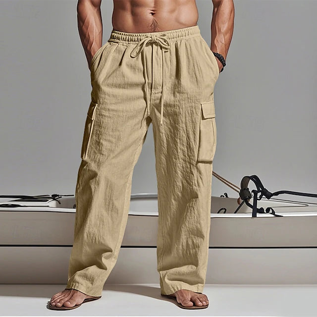 🔥Men's Cargo Pants Trousers Summer Pants Beach Pants Gauze Pants Drawstring Elastic Waist Multi Pocket Plain Comfort Breathable Outdoor Daily Holiday Fashion Classic