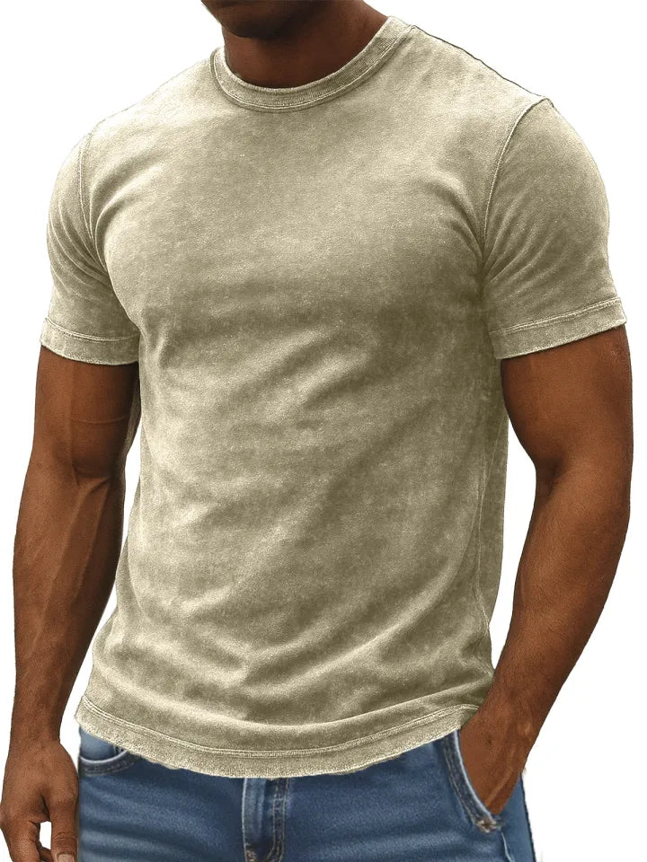Men's Retro Simple Daily Solid Color Washed Cotton T-shirt