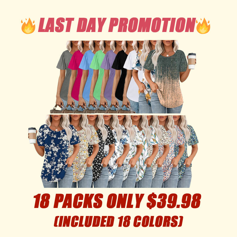 🔥Last Day Promotion🔥Womens T Shirts Short Sleeve Pleated Dressy Casual Scooped Neck Summer Tops Blouses