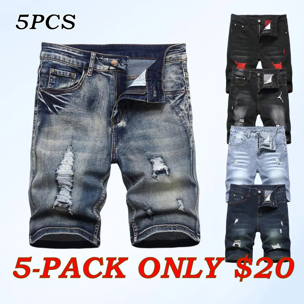 Men's Stretch Ripped Denim Cotton Comfort Shorts.