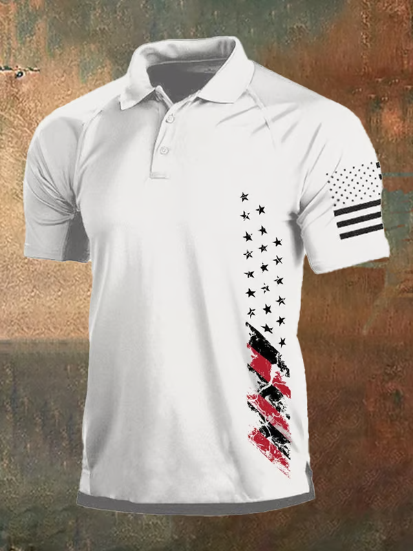 Independence Day Clearance⚡ -Men's Vintage American Flag Independence Day Color Block Polo Shirt