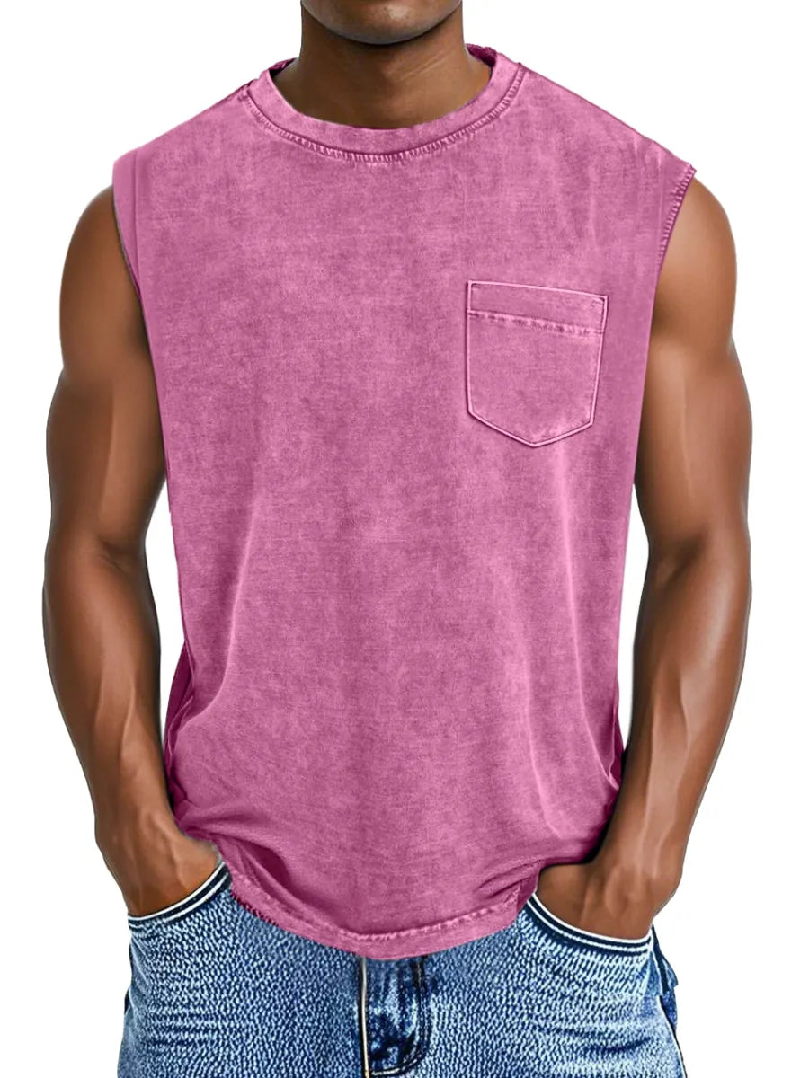 Men's Everyday Retro Casual Pocket Sleeveless T-shirt