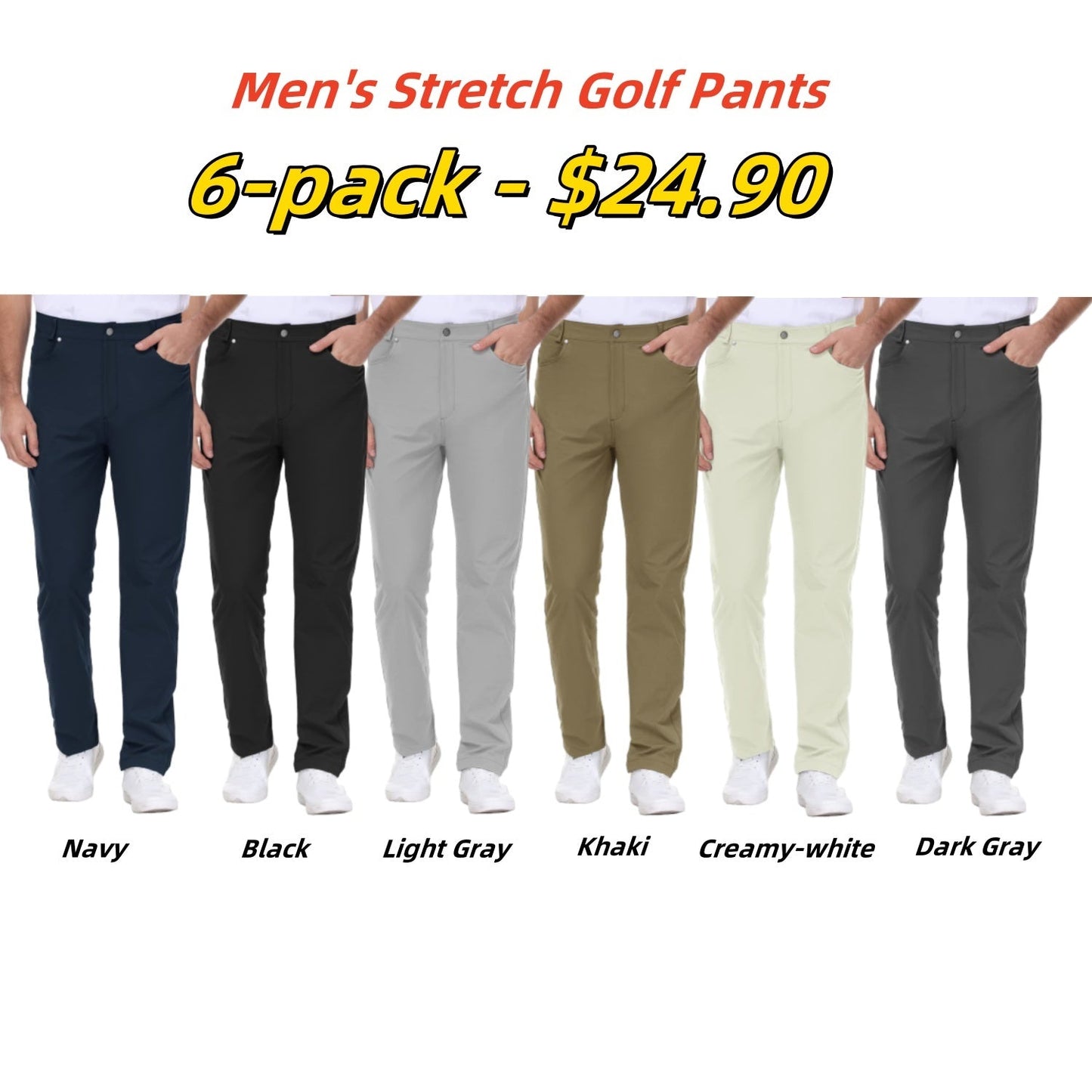 š„PROMOTION LAST DAYš„Men's Stretch Golf Pants Lightweight Quick Dry Work Casual Dress Pants 6 Pack