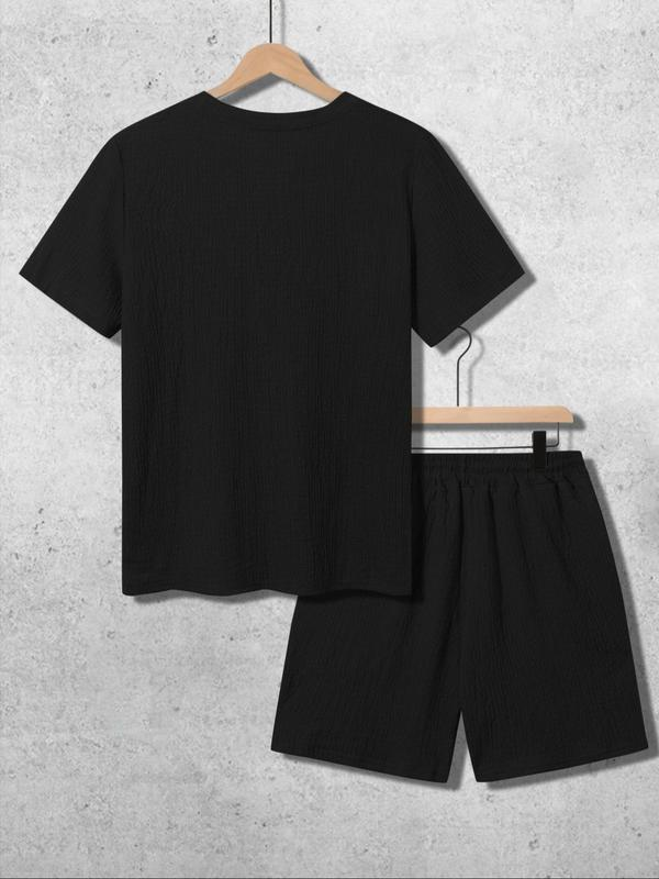 8 Pack-Men's Solid Textured Round Neck Tee & Drawstring Waist Shorts