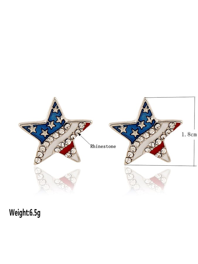 Personality Fashion Versatile National Flag Color Rhinestone Drip Oil Stud Earrings