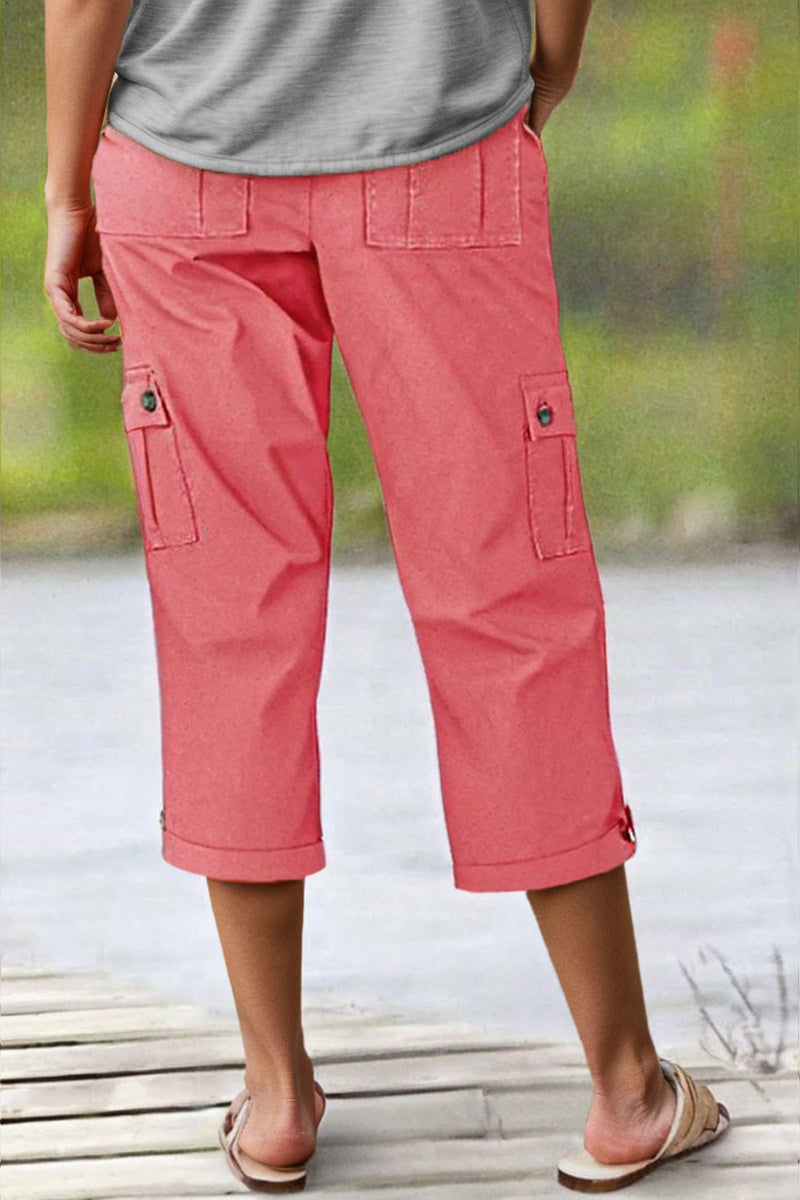 🔥Roll Tab Hem Multi Pocket Capri Mid Waist Cargo Pants