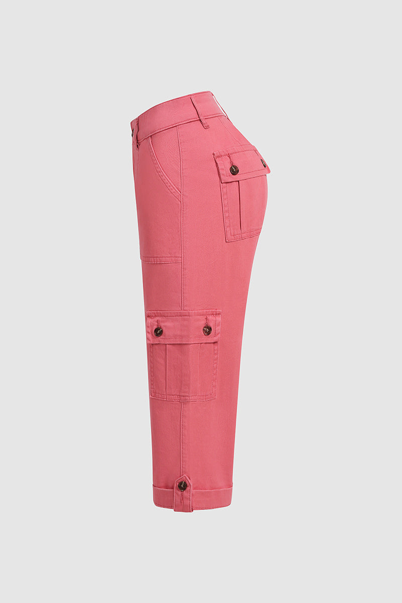 🔥Roll Tab Hem Multi Pocket Capri Mid Waist Cargo Pants