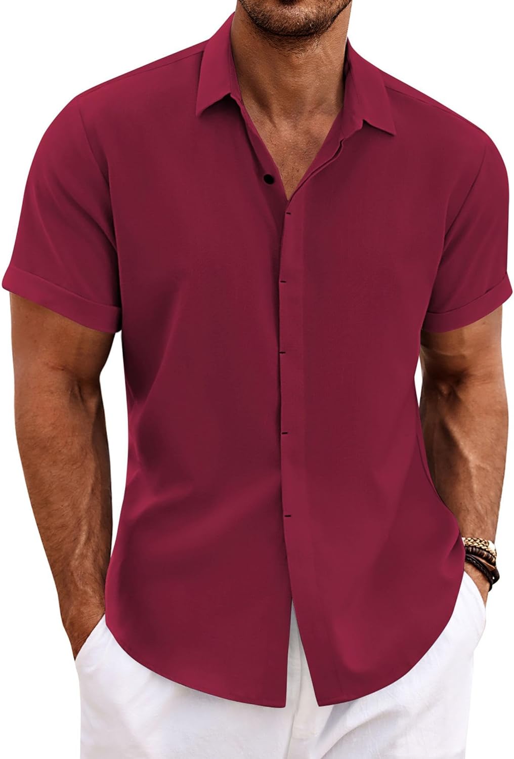🔥Men's Linen Shirts Short Sleeve Casual Shirts Button Down Shirt for Men Beach Summer Wedding Shirt