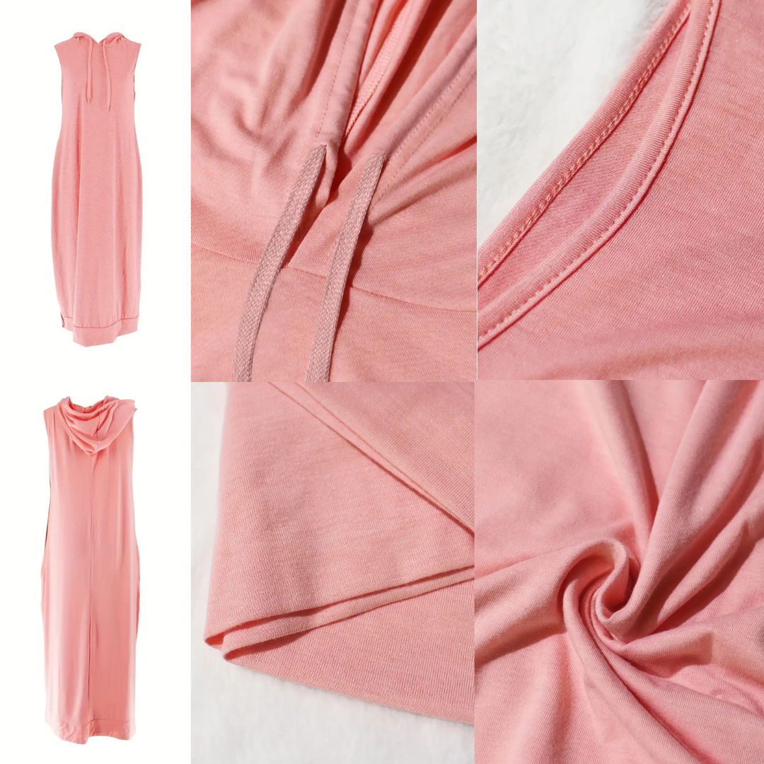 š„Last day promotionā°-Women's Plain Drawstring Hooded Tank Dress, Casual Pocket Sleeveless Maxi Dress for Summer, Fashion Women's Clothing for Daily Wear