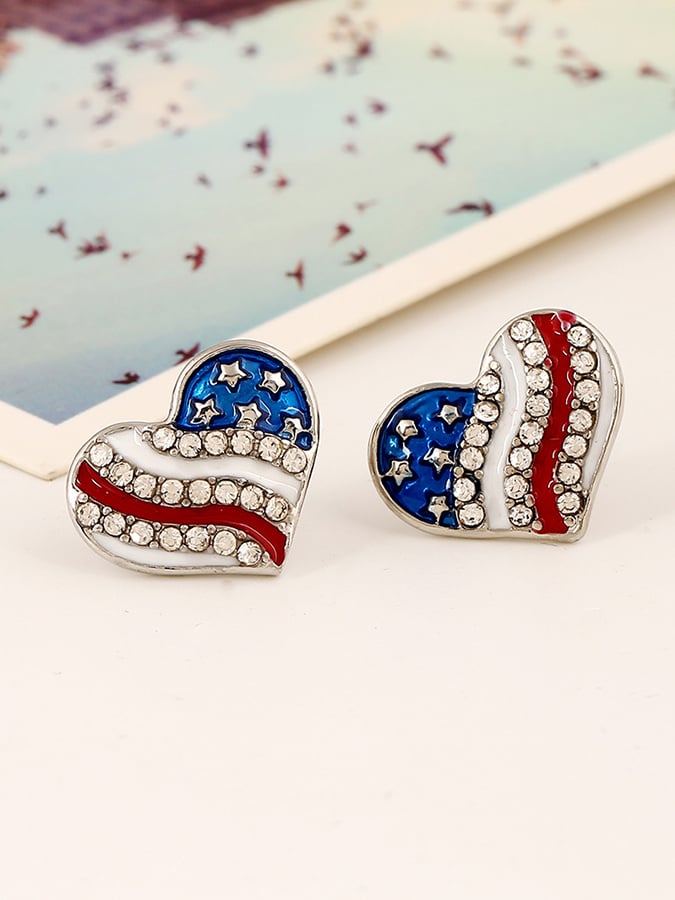 Personality Fashion Versatile National Flag Color Rhinestone Drip Oil Stud Earrings