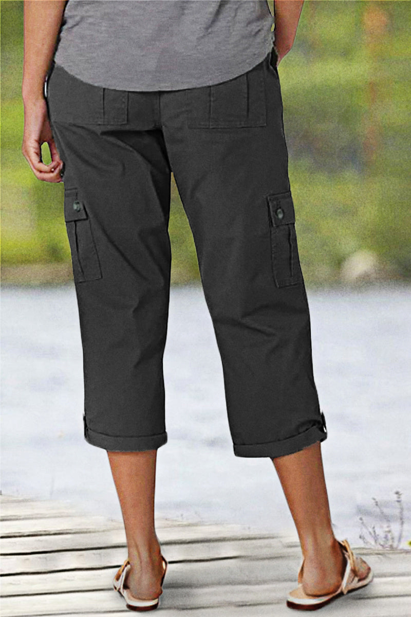 🔥Roll Tab Hem Multi Pocket Capri Mid Waist Cargo Pants