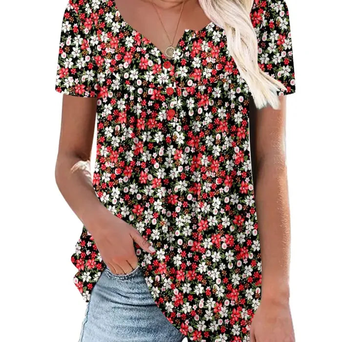 ⏰Hot Sale-Women's Summer Pleated Printed Short-Sleeves