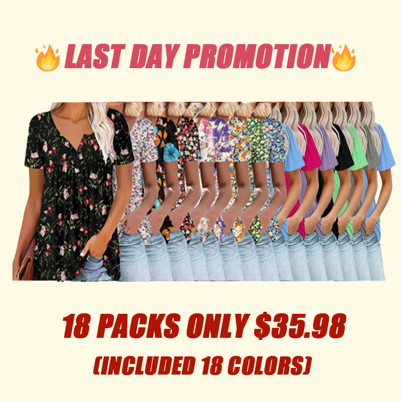 ⏰Hot Sale-Women's Summer Pleated Printed Short-Sleeves