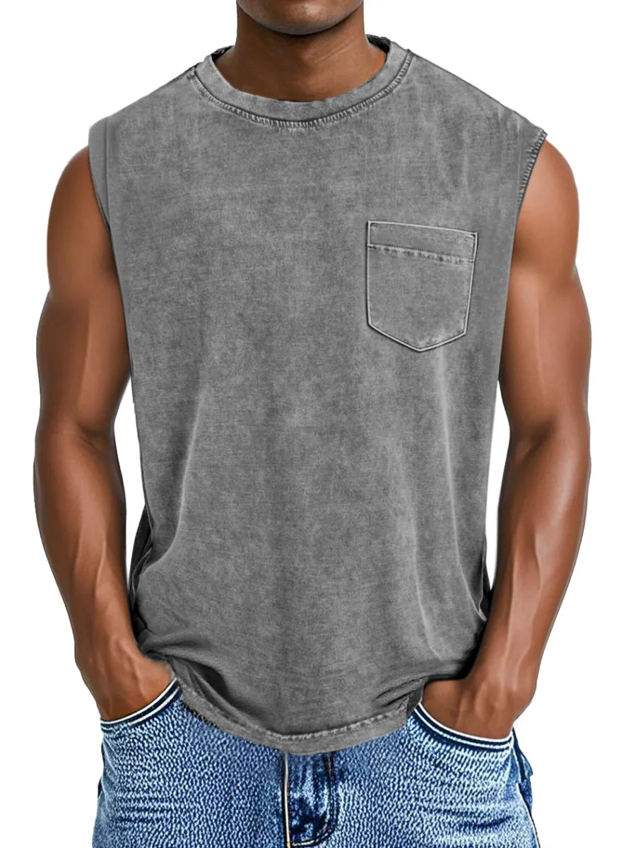 Men's Everyday Retro Casual Pocket Sleeveless T-shirt