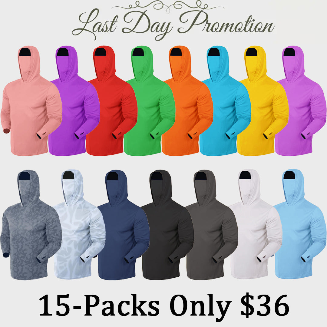 Men’s UPF 50+ Sun Protection Hooded Shirt with Integrated Face Cover