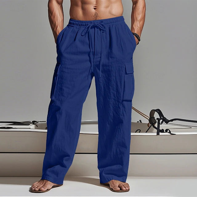 🔥Men's Cargo Pants Trousers Summer Pants Beach Pants Gauze Pants Drawstring Elastic Waist Multi Pocket Plain Comfort Breathable Outdoor Daily Holiday Fashion Classic