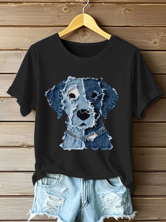 Women's Retro Funny Animal Dog Print T-Shirt