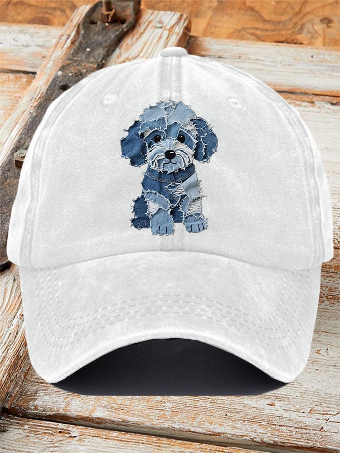 Unisex Retro Funny Denim Patch Animal Dog Print Baseball Cap