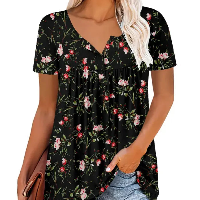 ⏰Hot Sale-Women's Summer Pleated Printed Short-Sleeves
