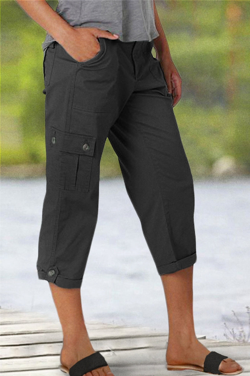 🔥Roll Tab Hem Multi Pocket Capri Mid Waist Cargo Pants