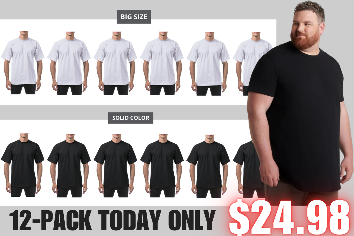 🔥Men's 12-Pack Oversized Heavyweight Cotton Short Sleeve Crew Neck T-shirts