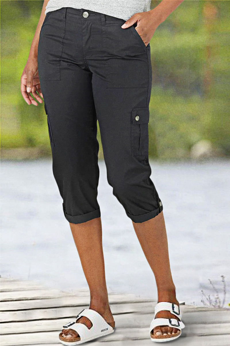 🔥Roll Tab Hem Multi Pocket Capri Mid Waist Cargo Pants