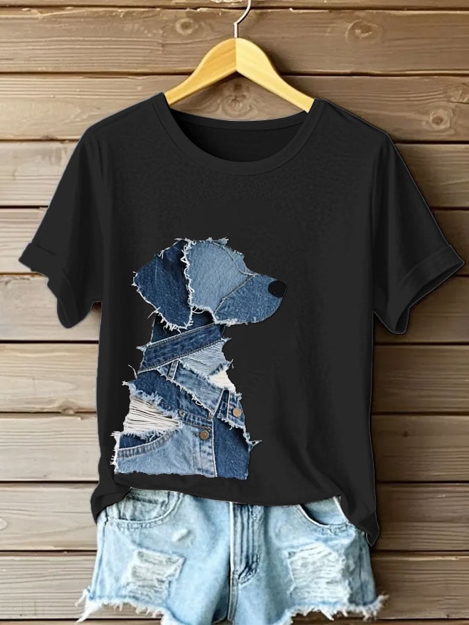 Women's Retro Funny Animal Dog Print T-Shirt