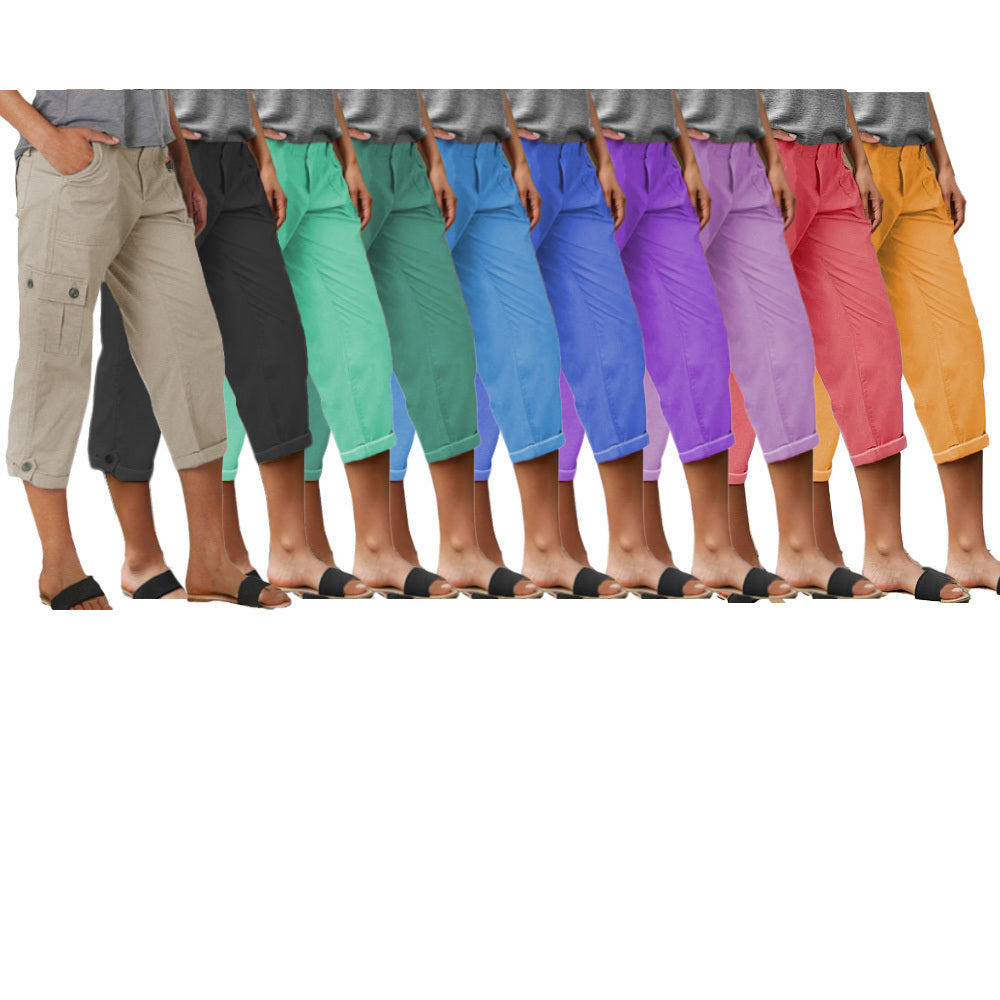 🔥Roll Tab Hem Multi Pocket Capri Mid Waist Cargo Pants