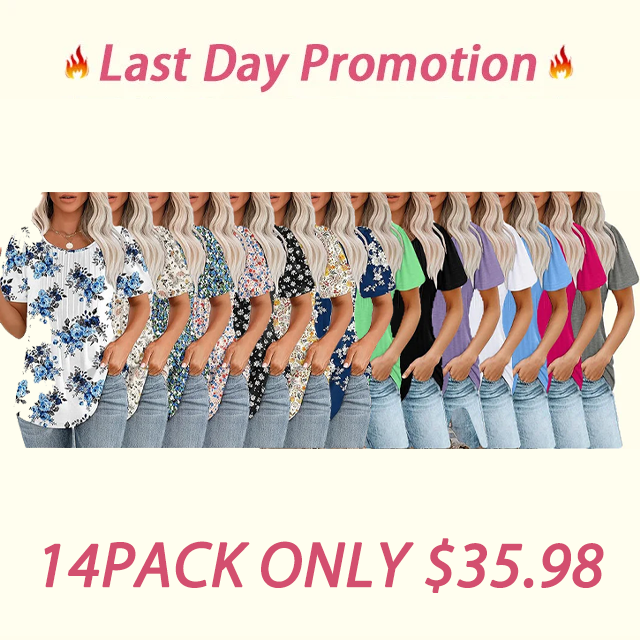🔥Last Day Promotion🔥Womens T Shirts Short Sleeve Pleated Dressy Casual Scooped Neck Summer Tops Blouses