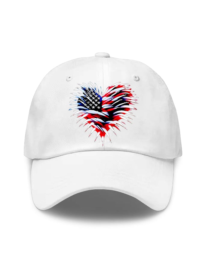Unisex Retro Independence Day Flag Heart Fireworks Print Baseball Cap