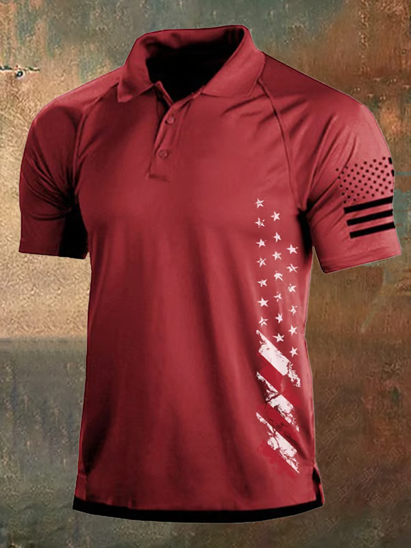 Independence Day Clearance⚡ -Men's Vintage American Flag Independence Day Color Block Polo Shirt