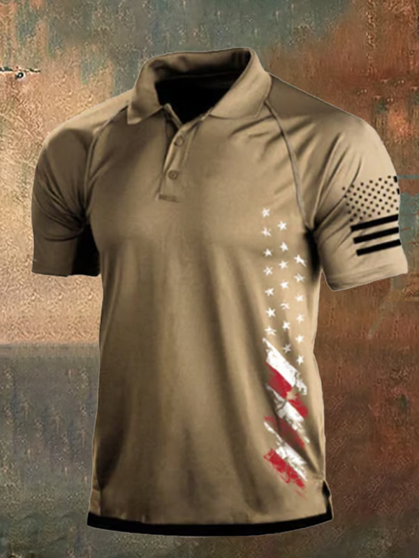 Independence Day Clearance⚡ -Men's Vintage American Flag Independence Day Color Block Polo Shirt