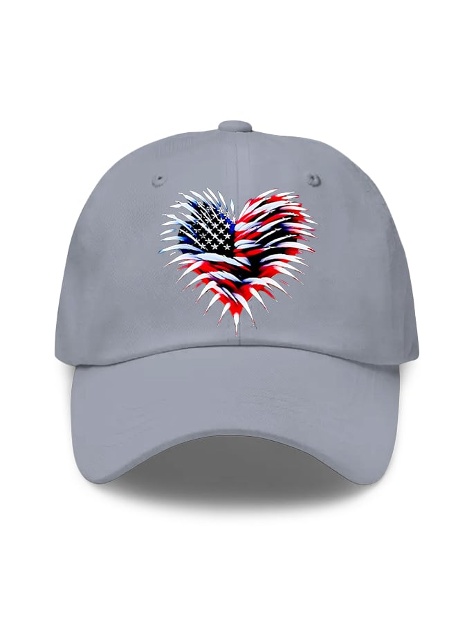 Unisex Retro Independence Day Flag Heart Fireworks Print Baseball Cap