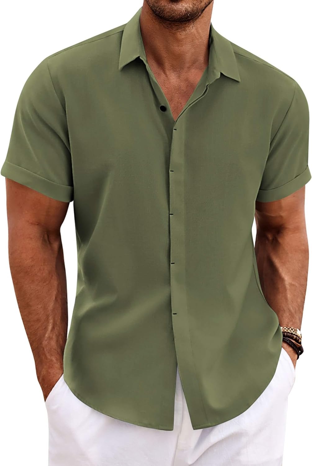 🔥Men's Linen Shirts Short Sleeve Casual Shirts Button Down Shirt for Men Beach Summer Wedding Shirt