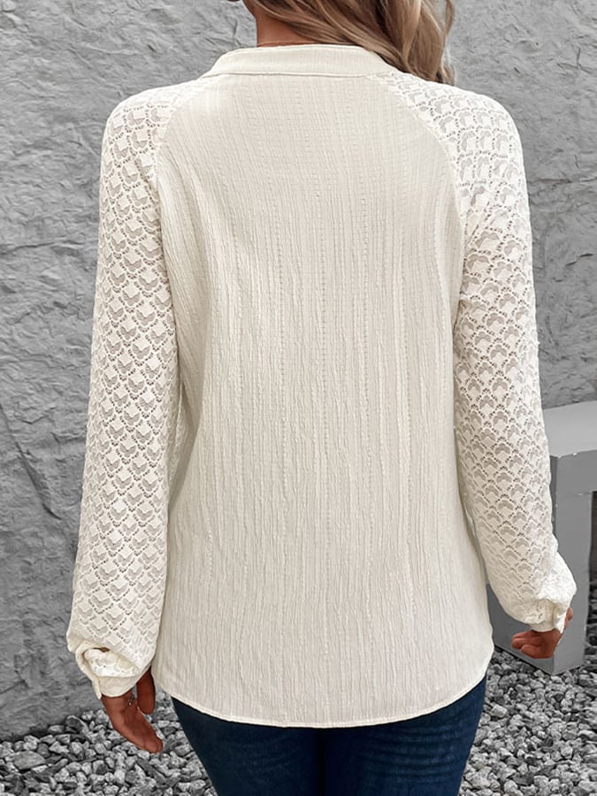 Women's Solid Color Lace Patchwork Shirt